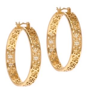 TORY BURCH • Gold Kinsley Logo Hoop Earrings